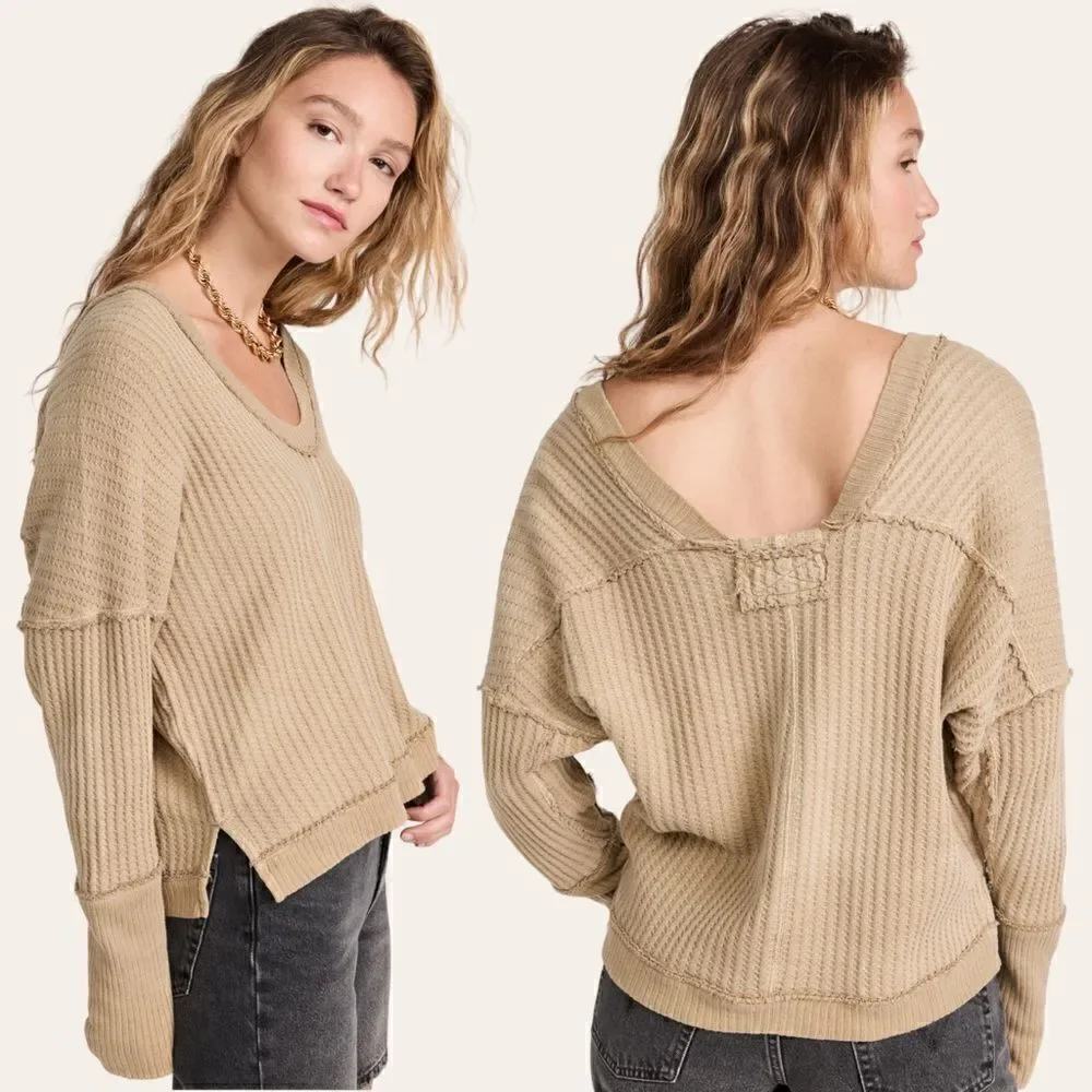 NWT Free People New Magic Thermal Tee shirt beige XS